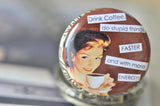 Handmade Artwork Stainless Steel Pocket Watch Necklace - Retro Pin Up Girl - Drink Coffee Do Stupid Things