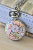 Handmade Artwork Stainless Steel Pocket Watch Necklace - Floral Ornament Swirls 3