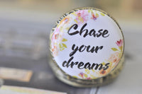 Close-up of the Chase Your Dreams quote design with pink and peach watercolour florals
