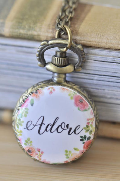Handmade Artwork Stainless Steel Pocket Watch Necklace - Motivational Sayings - ADORE