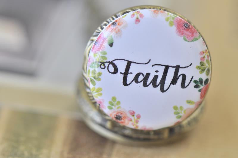 Handmade Artwork Stainless Steel Pocket Watch Necklace - Motivational Sayings - FAITH