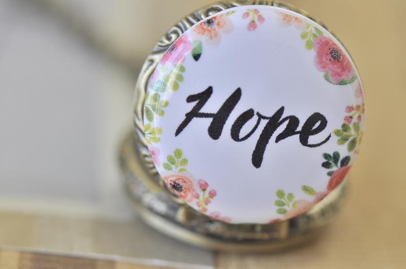 Handmade Artwork Stainless Steel Pocket Watch Necklace - Motivational Sayings - HOPE