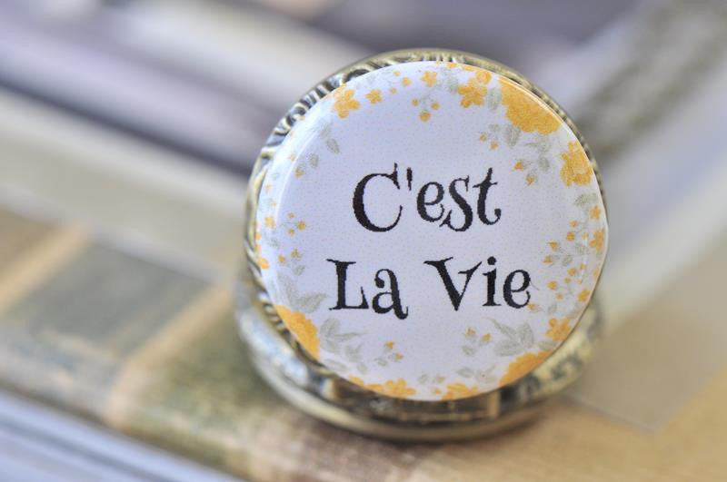 Handmade Artwork Stainless Steel Pocket Watch Necklace - Motivational Sayings - C'EST LA VIE