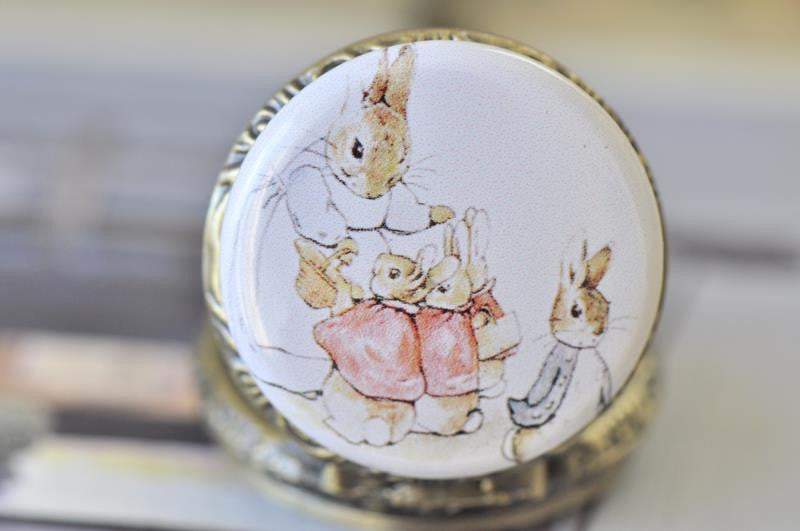 Handmade Artwork Stainless Steel Pocket Watch Necklace - Motivational Sayings - BEATRIX POTTER PETER RABBIT