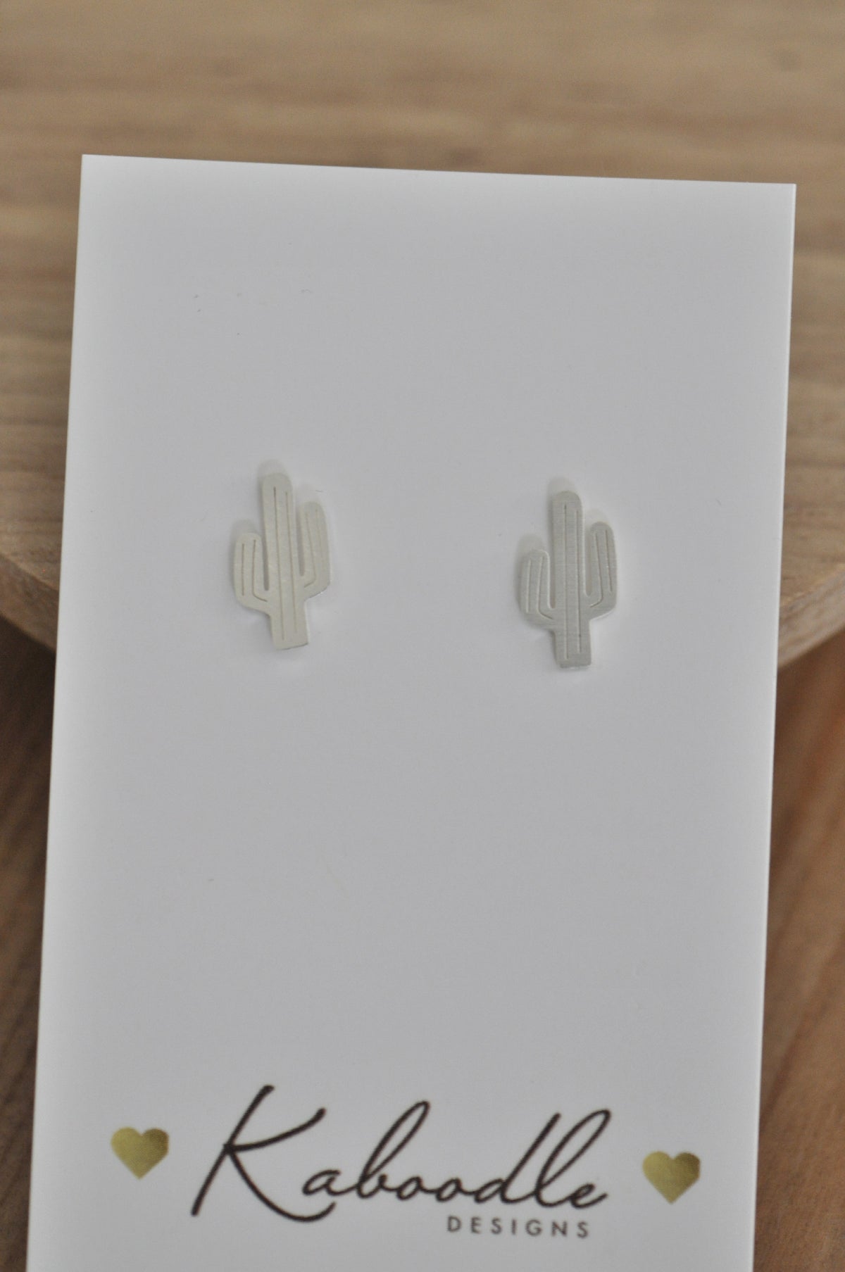Silver - Stainless Steel Cactus Cutout Mini Dainty Minimalist Stud Earrings