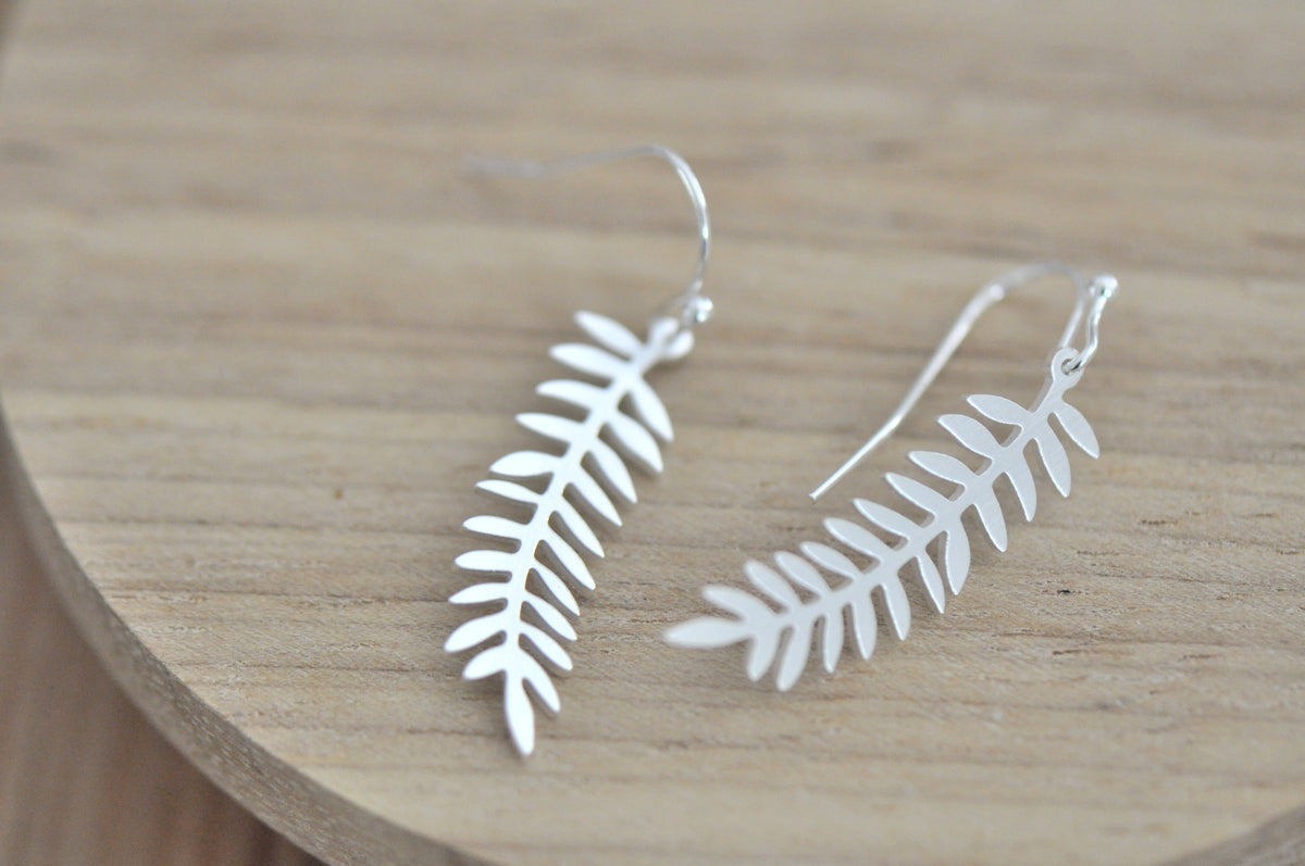 Silver - Stainless Steel Monstera Fern Leaf Cutout Mini Dainty Minimalist Dangle Earrings