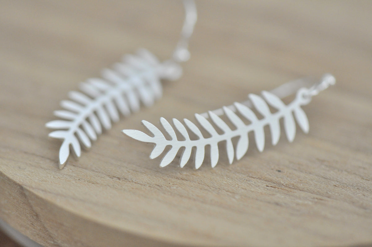 Silver - Stainless Steel Monstera Fern Leaf Cutout Mini Dainty Minimalist Dangle Earrings