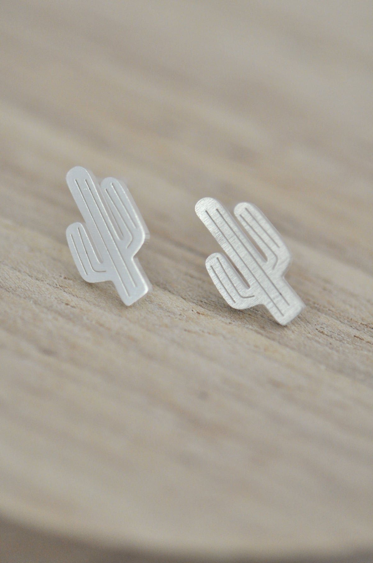 Silver - Stainless Steel Cactus Cutout Mini Dainty Minimalist Stud Earrings