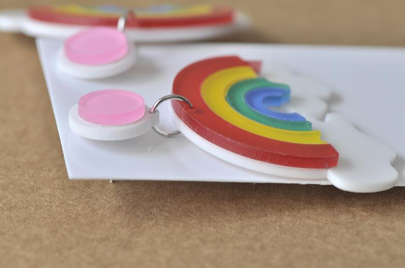 Acrylic Perspex Laser Cut Rainbow Cloud Drop Earrings