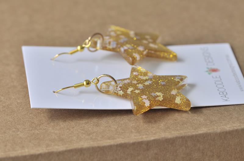 Miniature Glitter Star Dangle Drop Earrings - Gold
