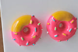 Miniature Resin Donut Doughnut Sprinkles Stud Earrings - Hot Pink