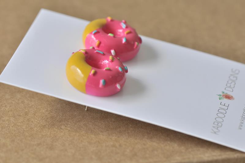 Miniature Resin Donut Doughnut Sprinkles Stud Earrings - Hot Pink