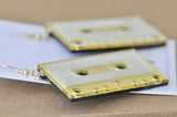 Acrylic Perspex Laser Cut Retro Cassette Tape Drop Earrings - Gold