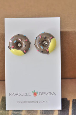 Miniature Resin Donut Doughnut Sprinkles Stud Earrings - Chocolate
