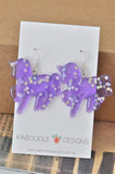 Resin Rainbow Glitter Unicorn Dangle Drop Earrings - Purple