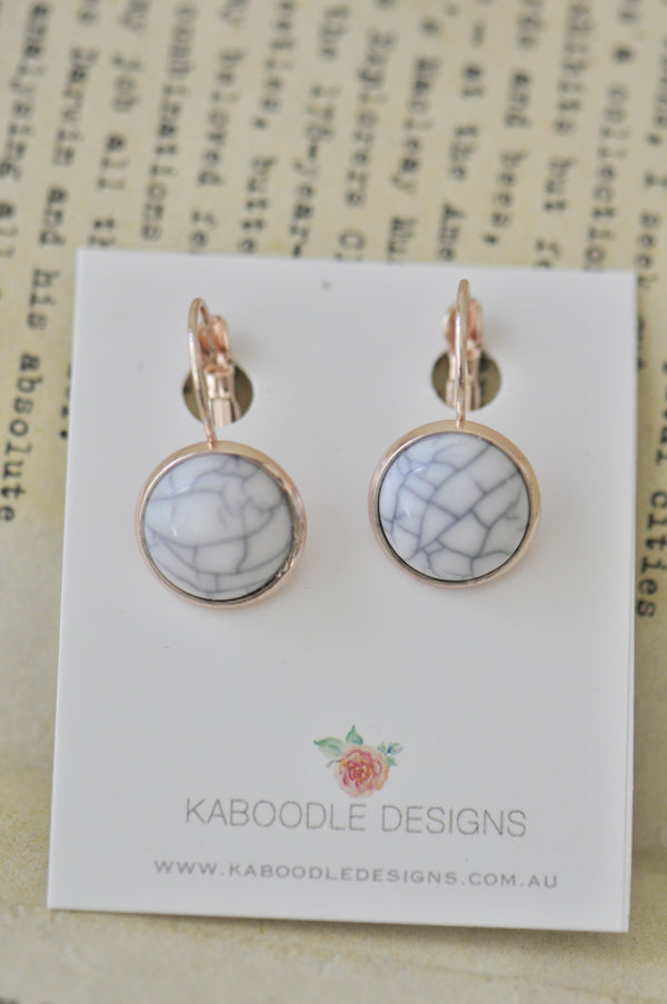 Resin Round Clip Dangle Marble Pattern Earrings