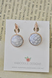 Resin Round Clip Dangle Marble Pattern Earrings