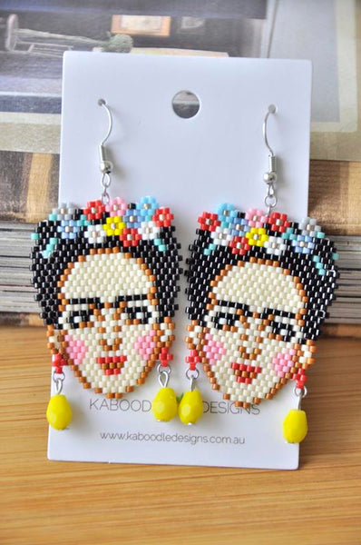 Frida Kahlo Seed Bead Drop Dangle Earrings