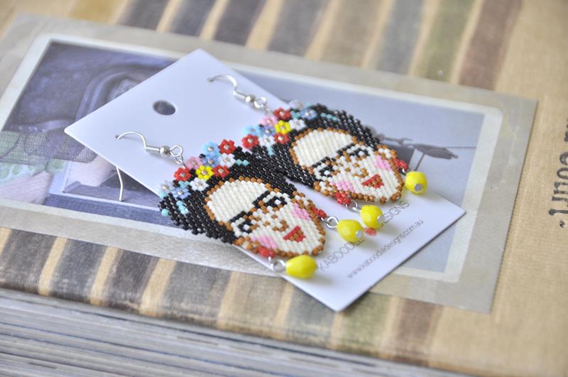 Frida Kahlo Seed Bead Drop Dangle Earrings