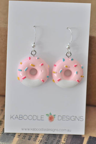 Miniature Resin Donut Doughnut Sprinkles Dangle Earrings - Light Pink