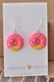 Miniature Resin Donut Doughnut Sprinkles Dangle Earrings - Dark Pink