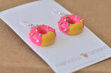 Miniature Resin Donut Doughnut Sprinkles Dangle Earrings - Dark Pink