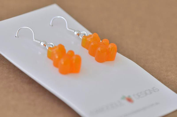 Miniature 3D Candy Lolly Gummy bear Dangle Drop Earrings - Orange