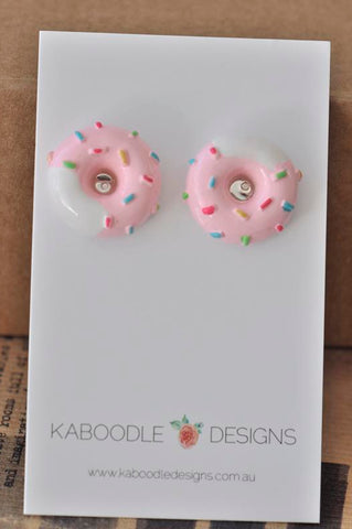 Miniature Resin Donut Doughnut Sprinkles Stud Earrings - Light Pink