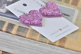 Acrylic Perspex Rainbow Glitter Heart Drop Earrings - Glitter Purple