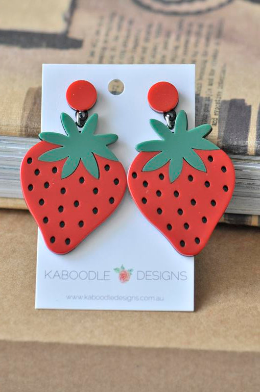Acrylic Perspex Laser Cut Strawberry Drop Earrings