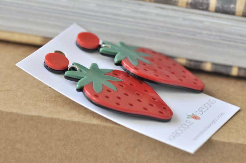 Acrylic Perspex Laser Cut Strawberry Drop Earrings