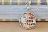 Handmade 25mm Adventure Glass Pendant Necklace - Dr Seuss Oh The Places You'll Go