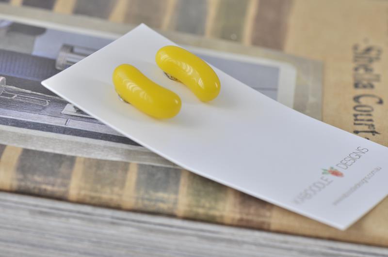 Jelly Bean Candy Lolly Novelty Fun Stud Earrings - Yellow