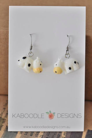 Miniature Resin Cow Dangle Drop Earrings