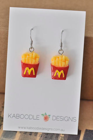 Miniature Food Chips French Fries Dangle Drop Earrings
