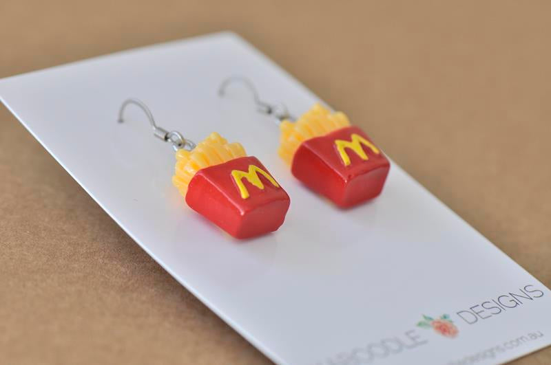 Miniature Food Chips French Fries Dangle Drop Earrings