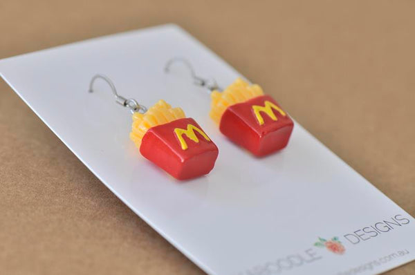 Miniature Food Chips French Fries Dangle Drop Earrings
