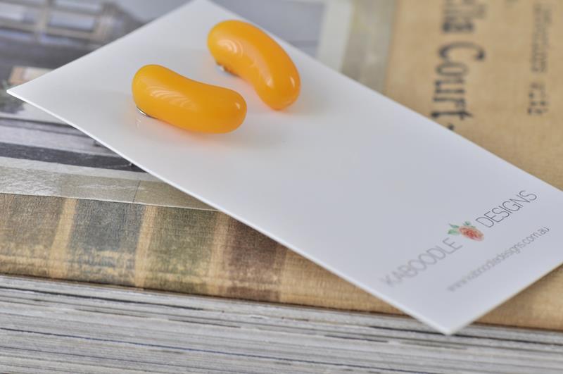 Jelly Bean Candy Lolly Novelty Fun Stud Earrings - Orange