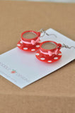 Miniature 3D Red Polkadot and Bow Teacup Coffee Tea Dangle Earrings
