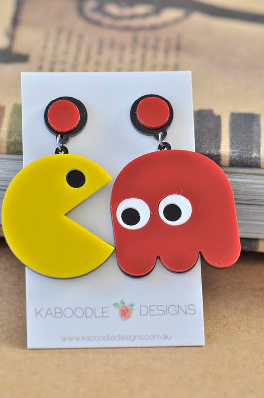 Acrylic Perspex Retro Pac Man Pacman Drop Earrings – Kaboodle Designs