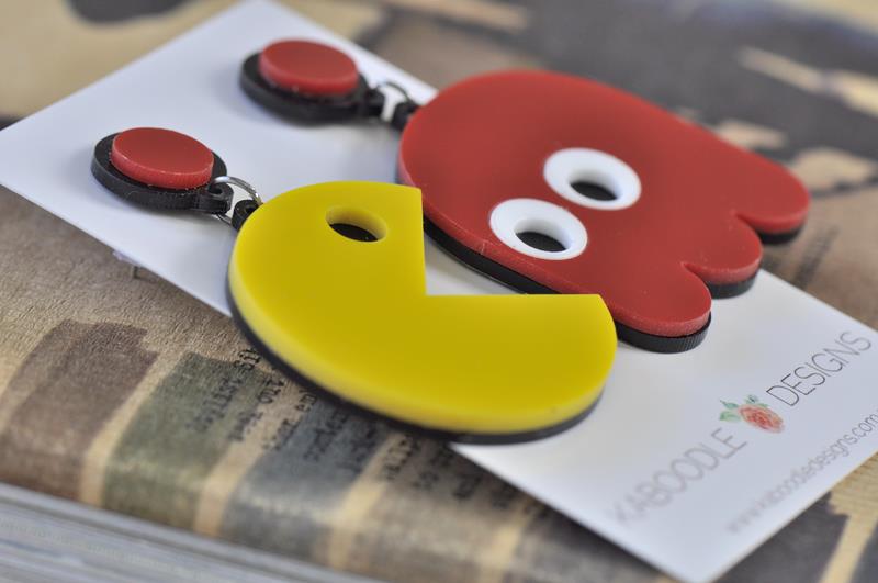 Acrylic Perspex Retro Pac Man Pacman Drop Earrings – Kaboodle Designs