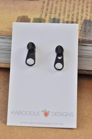Novelty Zip Stud Earrings - Black