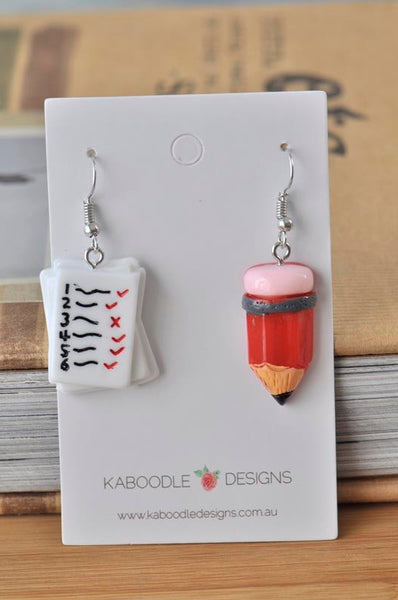 Pencil and Paper Teacher Classroom Dangle Drop Earrings