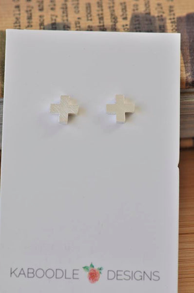 Silver - Stainless Steel Cross Cutout Mini Dainty Minimalist Stud Earrings