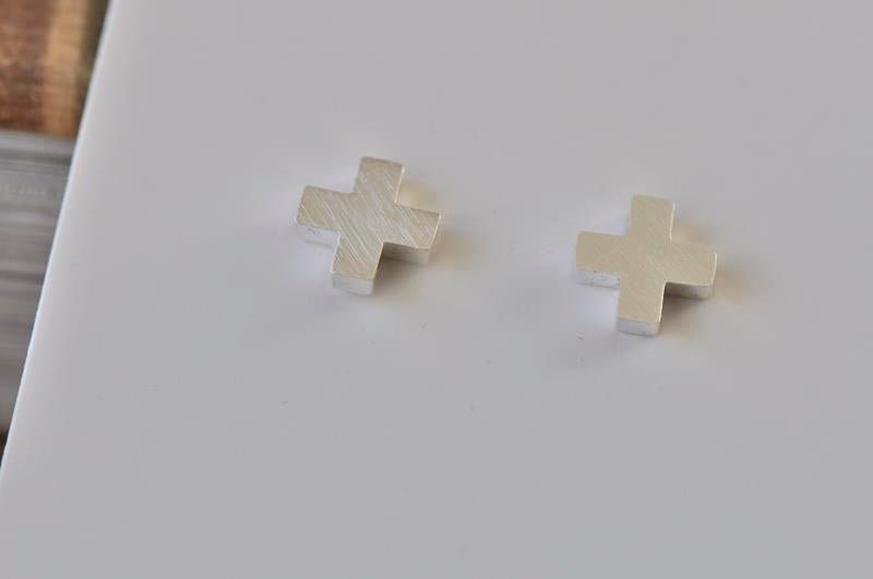 Silver - Stainless Steel Cross Cutout Mini Dainty Minimalist Stud Earrings