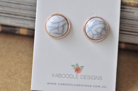 Resin Marble Pattern Rose Gold Stud Earrings