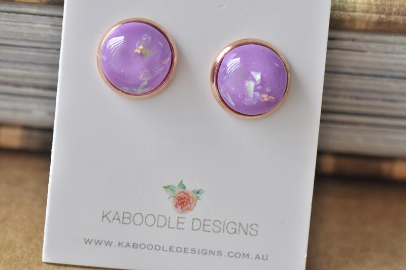 Resin Gold Foil Rose Gold Stud Earrings - Purple