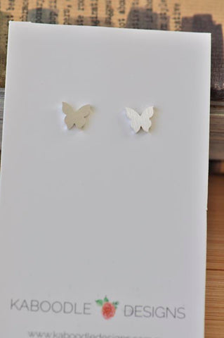 Silver - Stainless Steel Solid Butterfly Mini Dainty Minimalist Stud Earrings