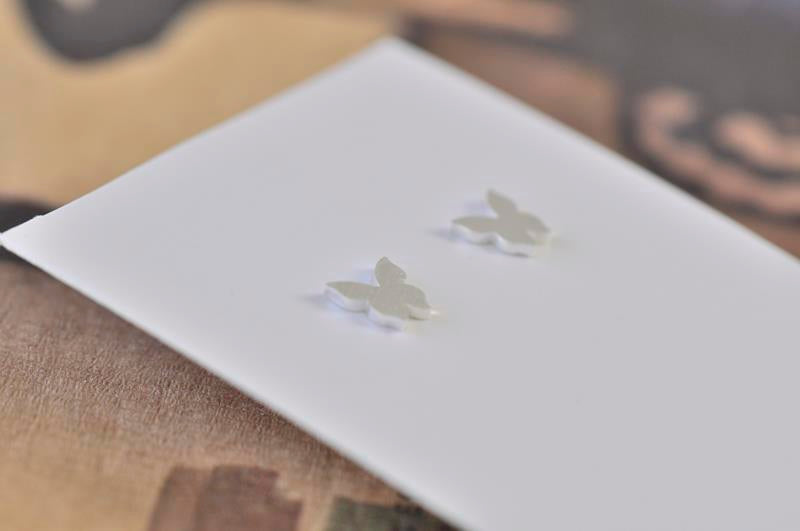 Silver - Stainless Steel Solid Butterfly Mini Dainty Minimalist Stud Earrings