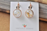 Resin Round Clip Dangle Gold Foil Earrings - White